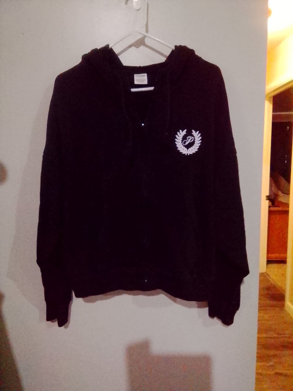 PINK Victoria's Secret Black Pullover Hoodie with White Crest